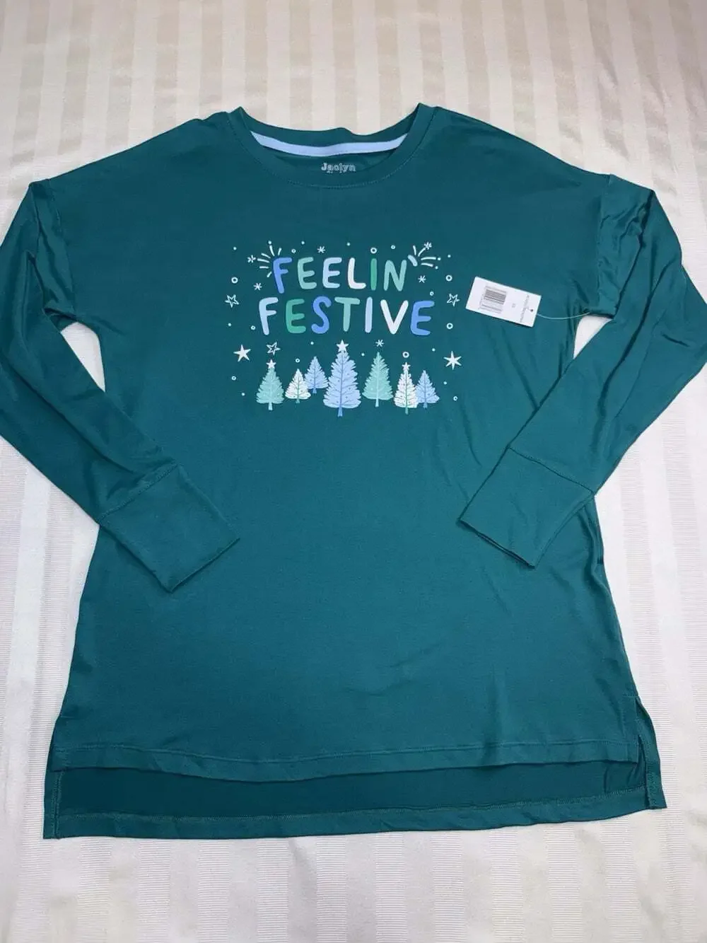 Jaclyn New York Women’s XS Feelin’ Festive Christmas Long Sleeve Sleep Shirt NWT